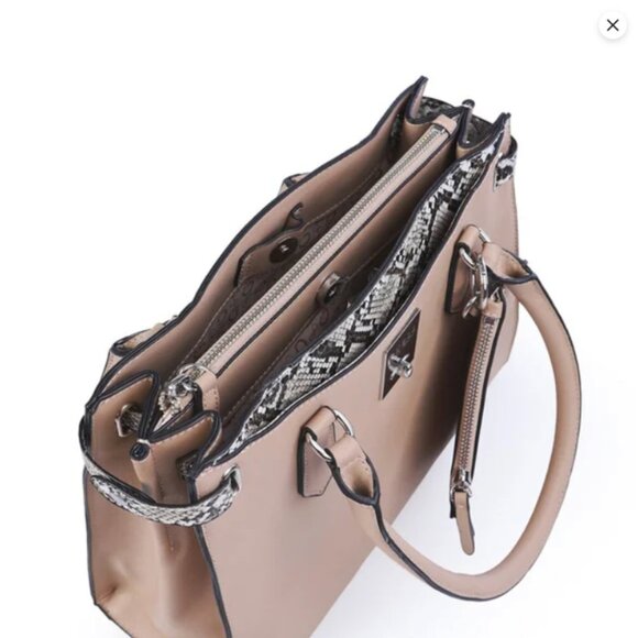 Beige Leather Guess Snakeskin Marysville Tote - Picture 2 of 15
